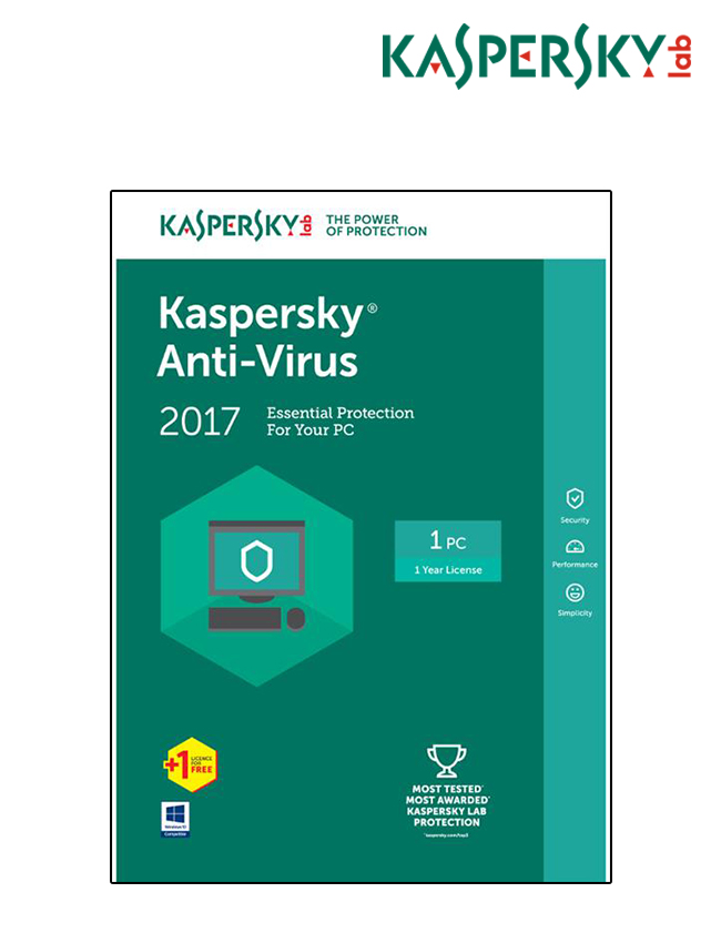 Kaspersky Anti-Virus 2017 3PC's - 1Year